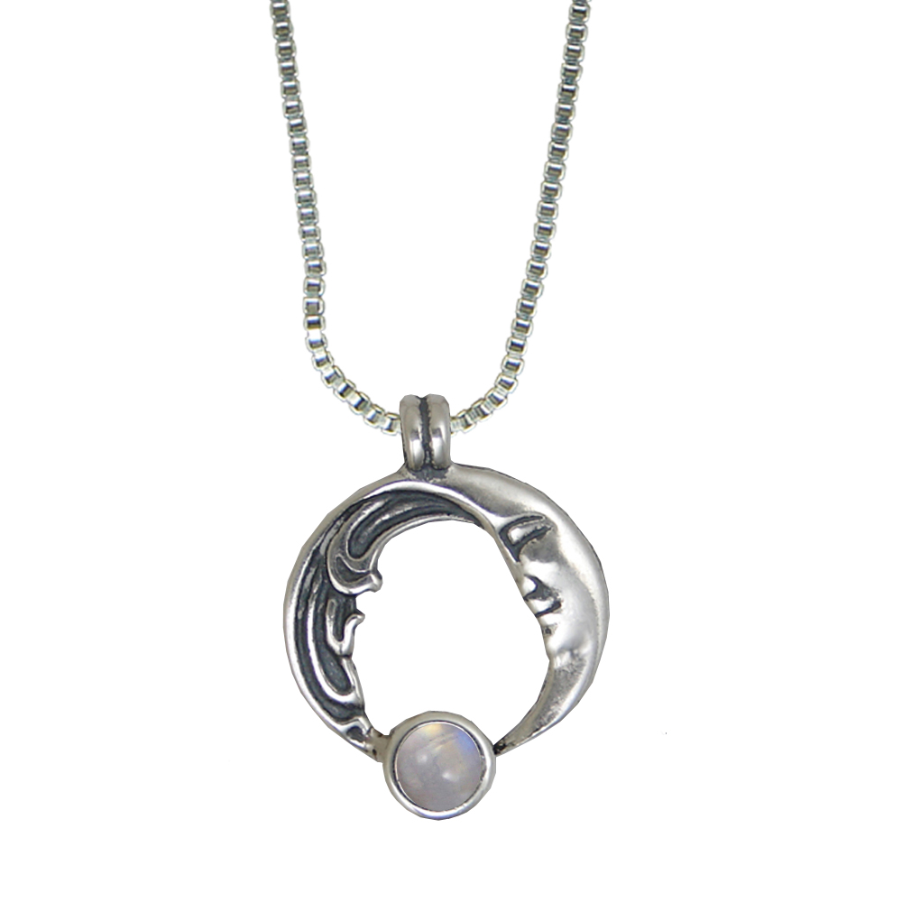 Sterling Silver Moon And Tides Pendant With Rainbow Moonstone